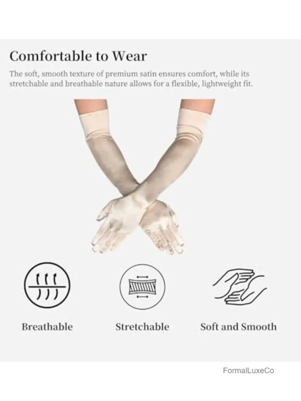 Long Opera Gloves for Women, 21.65in Satin Formal Gloves, Elbow Length Tea